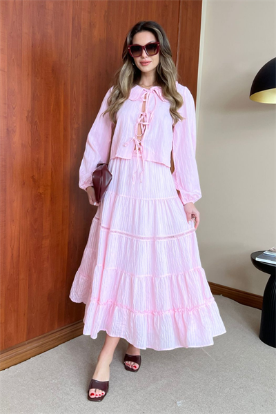 Lastikli Uzun Etek - PEMBE