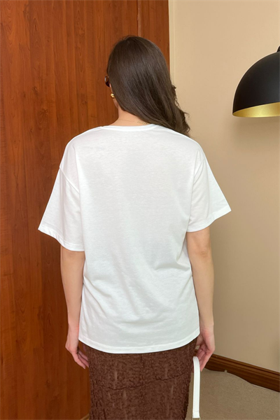 Leopar Baskılı T-Shirt - BEYAZ