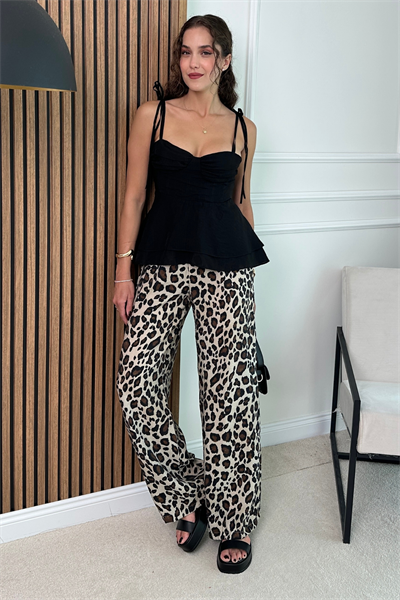 Leopar Desenli Pantolon - KAHVERENGİ