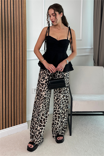 Leopar Desenli Pantolon - KAHVERENGİ