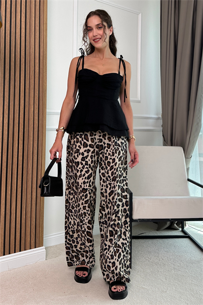 Leopar Desenli Pantolon - KAHVERENGİ