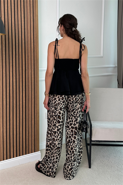 Leopar Desenli Pantolon - KAHVERENGİ