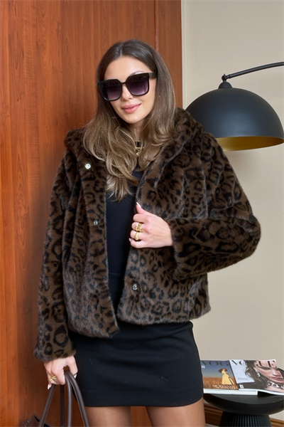 Leopar Kürk Mont - KAHVERENGİ