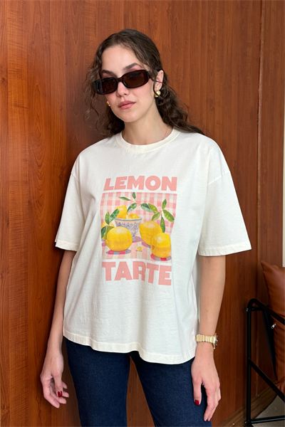 Limon Baskılı T-Shirt - KREM