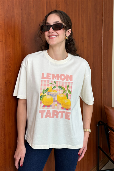 Limon Baskılı T-Shirt - KREM