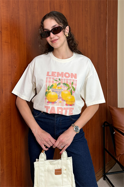 Limon Baskılı T-Shirt - KREM