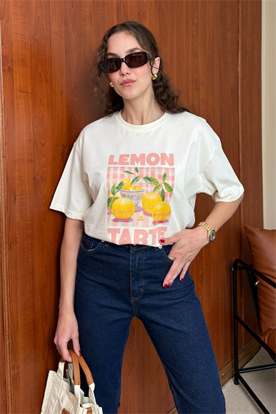 Limon Baskılı T-Shirt - KREM
