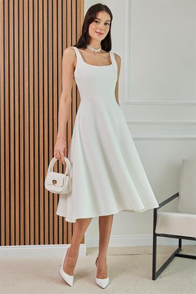 Midi Boy Elbise - BEYAZ