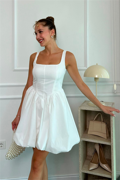 Mini Kloş Elbise - BEYAZ