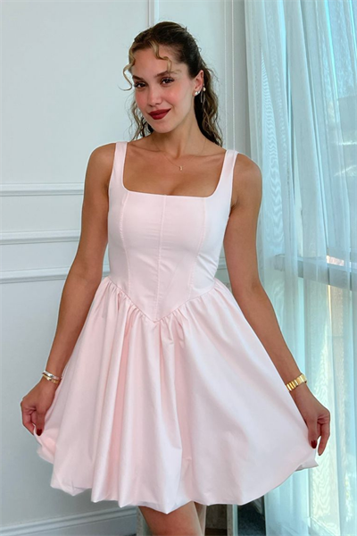 Mini Kloş Elbise - PEMBE