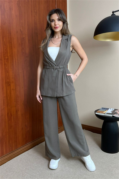 Modal Yüksek Bel Pantolon - HAKİ