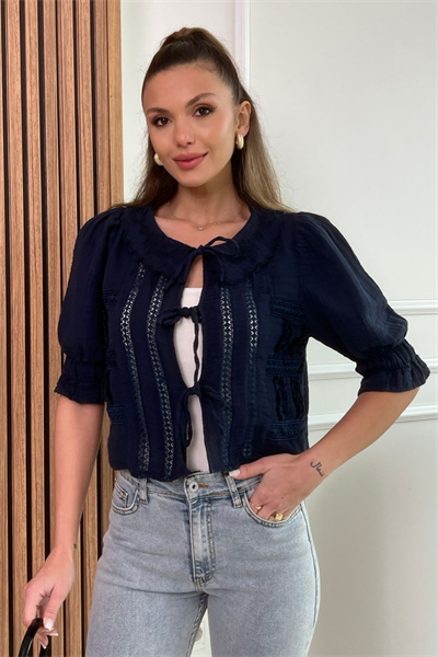 Müslin Crop Bluz - LACİVERT