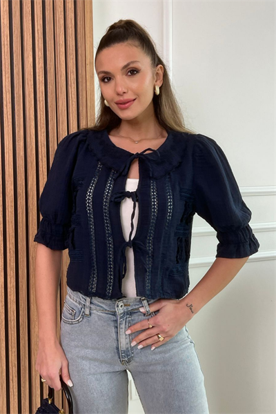 Müslin Crop Bluz - LACİVERT