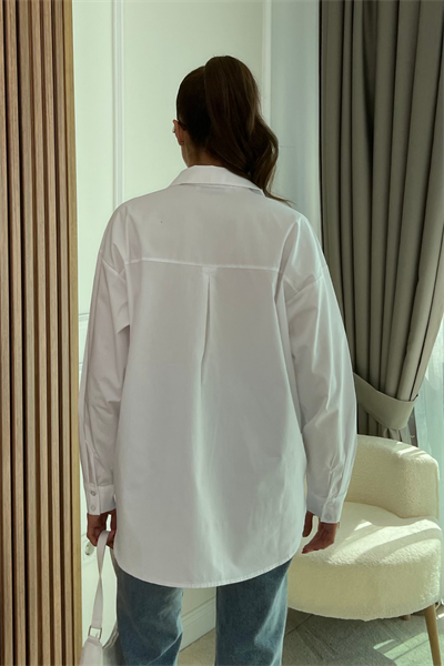Nakışlı Oversize Gömlek - BEYAZ 