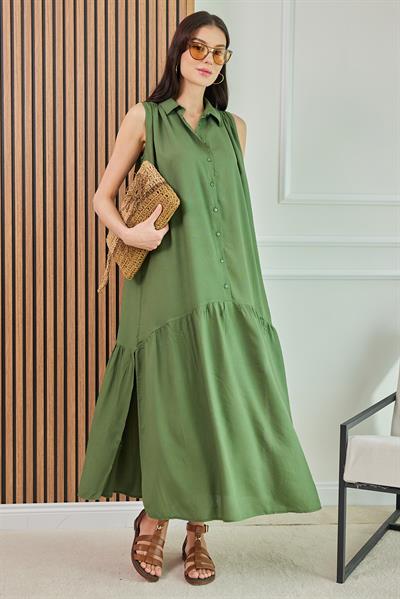 Omuz Detay Gömlek Elbise - HAKİ