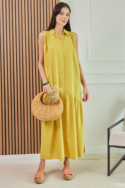 Omuz Detay Gömlek Elbise - SARI