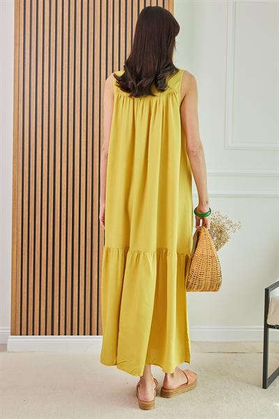 Omuz Detay Gömlek Elbise - SARI