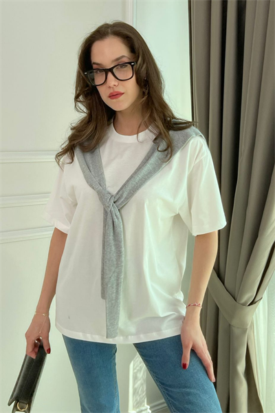 Omuz Detaylı T-Shirt - GRİ