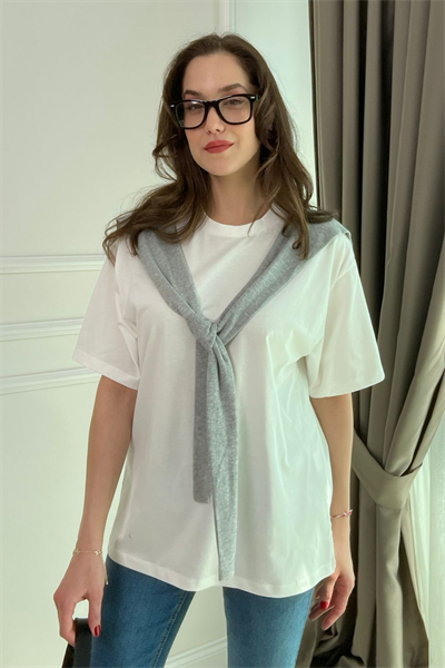 Omuz Detaylı T-Shirt - GRİ