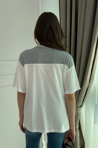 Omuz Detaylı T-Shirt - GRİ