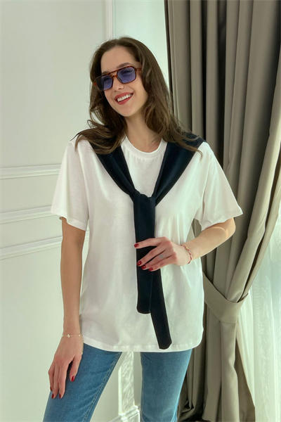 Omuz Detaylı T-Shirt - LACİVERT