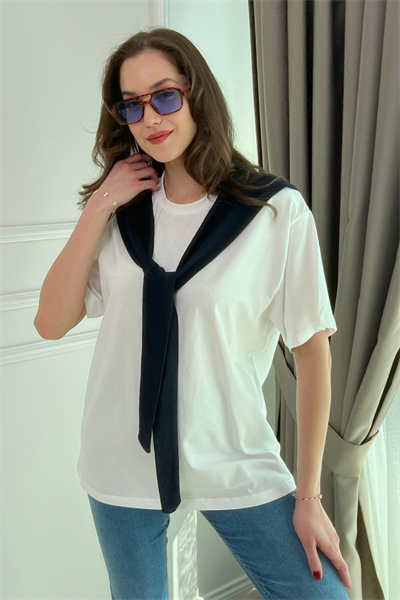 Omuz Detaylı T-Shirt - LACİVERT