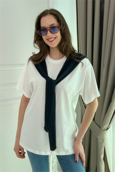 Omuz Detaylı T-Shirt - LACİVERT