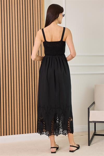 Örgü Askılı Elbise - SİYAH