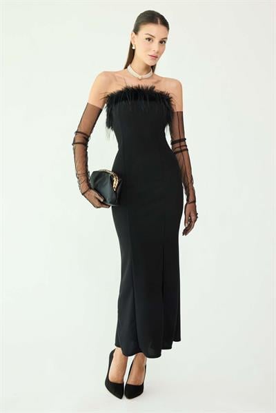 Otrişli Midi Abiye - SİYAH