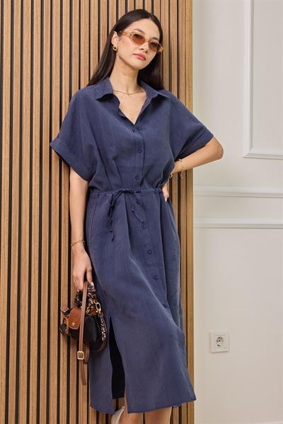 Oversize Gömlek Elbise - LACİVERT