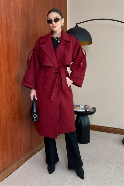 Oversize Kaşe Kaban - BORDO