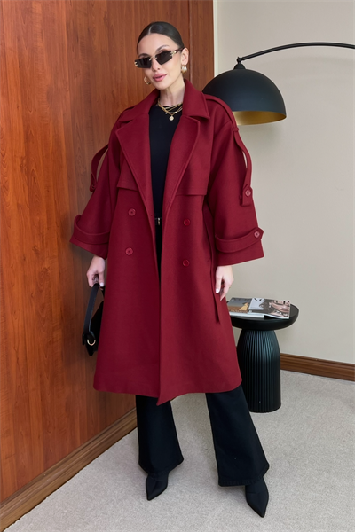 Oversize Kaşe Kaban - BORDO