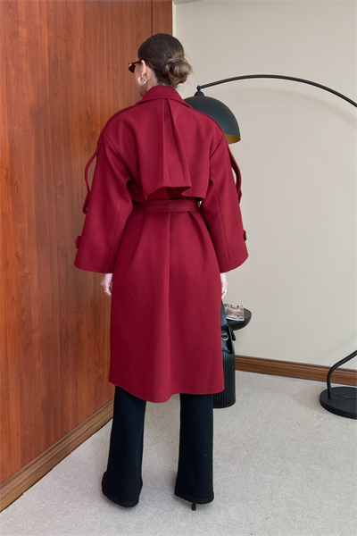 Oversize Kaşe Kaban - BORDO
