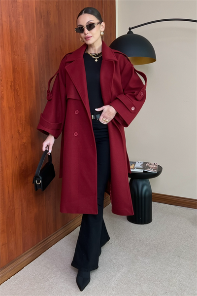 Oversize Kaşe Kaban - BORDO