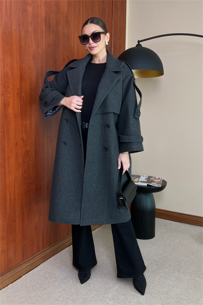 Oversize Kaşe Kaban - GRİ