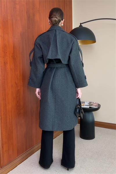 Oversize Kaşe Kaban - GRİ