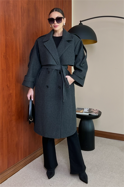 Oversize Kaşe Kaban - GRİ