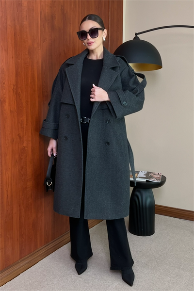 Oversize Kaşe Kaban - GRİ