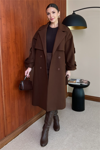 Oversize Kaşe Kaban - KAHVERENGİ