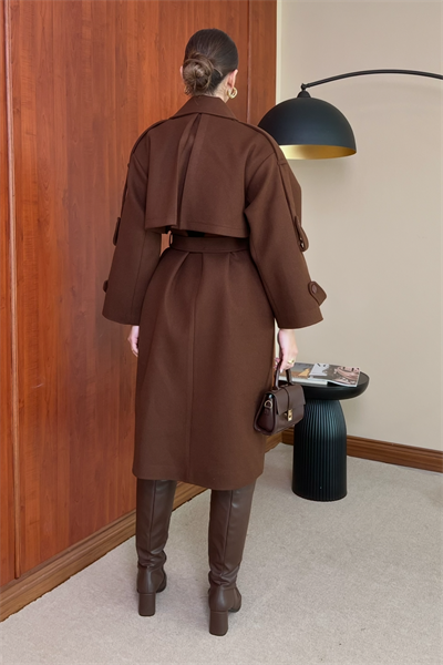 Oversize Kaşe Kaban - KAHVERENGİ