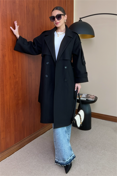Oversize Kaşe Kaban - SİYAH