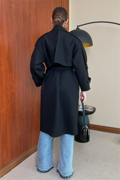 Oversize Kaşe Kaban - SİYAH