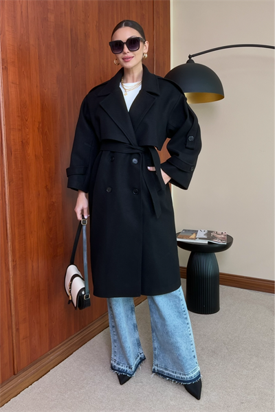 Oversize Kaşe Kaban - SİYAH