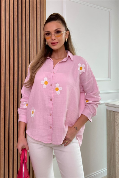 Papatyalı Müslin Gömlek - PEMBE