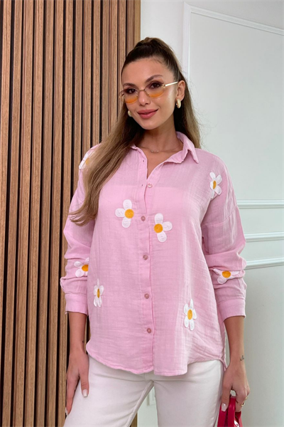 Papatyalı Müslin Gömlek - PEMBE