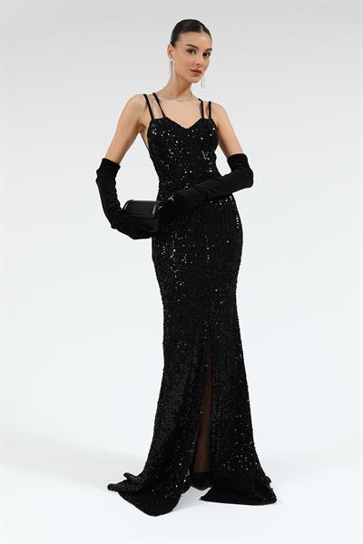 Payetli Balık Abiye - SİYAH