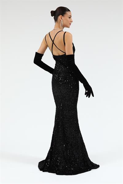 Payetli Balık Abiye - SİYAH