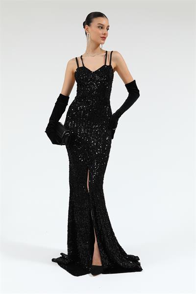 Payetli Balık Abiye - SİYAH