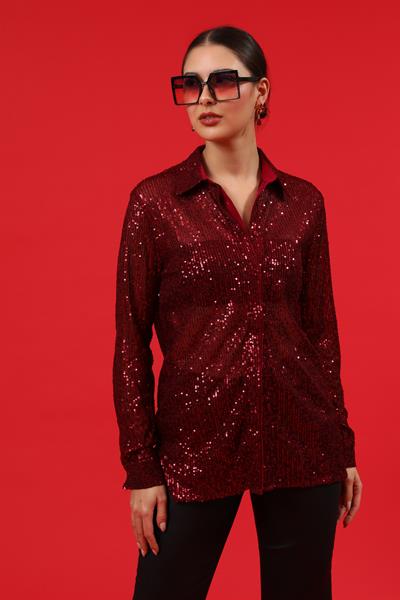 Payetli Gömlek - BORDO
