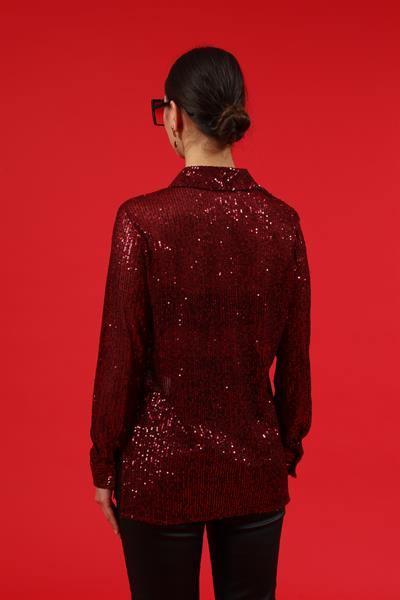 Payetli Gömlek - BORDO